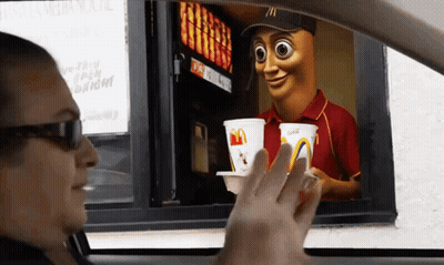 Man In McDonald's Drive Thru Getting Drink GIF