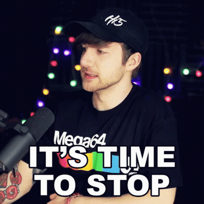 Man In Mega64 Shirt Saying Time To Stop GIF