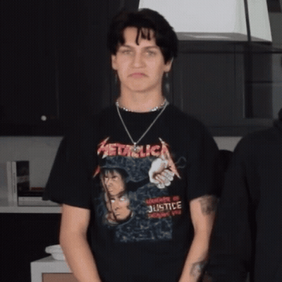 Man In Metallica T-Shirt Standing In Kitchen GIF