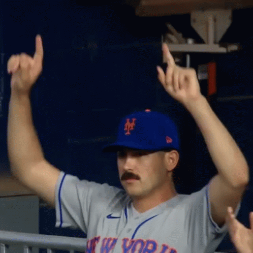 Man In Mets Hat Raising Arms GIF