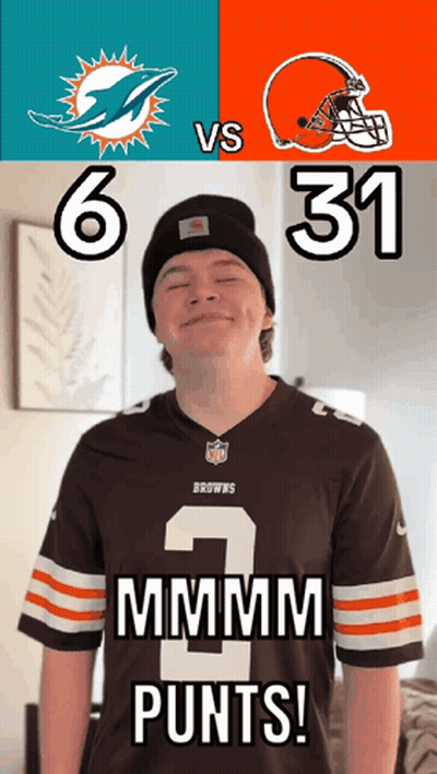 Man In Miami Dolphins And Cleveland Browns Jersey GIF