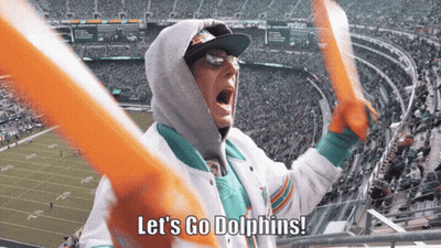 Man In Miami Dolphins Jacket Shouting Let's Go Dolphins GIF