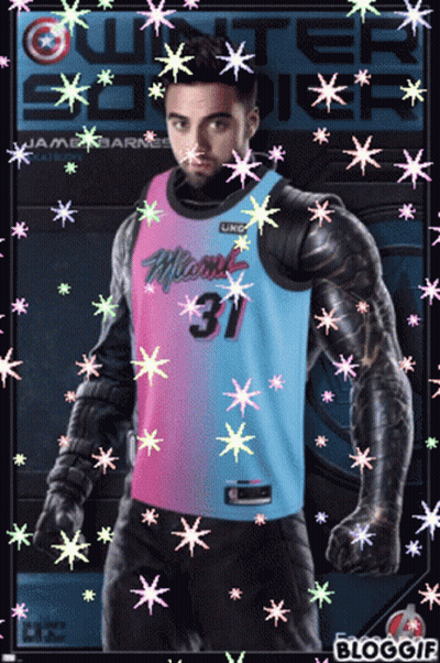 Man In Miami Jersey Surrounded By Stars GIF