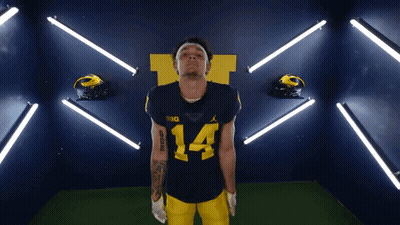 Man In Michigan Football Jersey Number 14 GIF