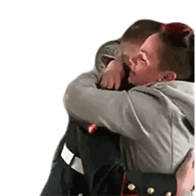 Man In Military Uniform Hugging Hoodie Sticker