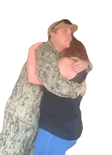 Man In Military Uniform Hugging Woman Sticker