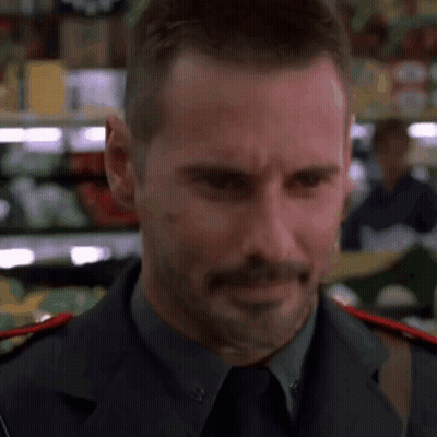 Man In Military Uniform In Grocery GIF