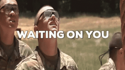 Man In Military Uniform Looking Up Saying Waiting On You GIF