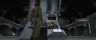 Man In Military Uniform Next To Man In Armor GIF