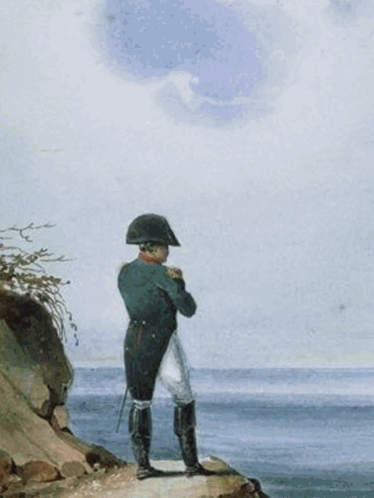 Man In Military Uniform On Cliff Overlooking Ocean GIF