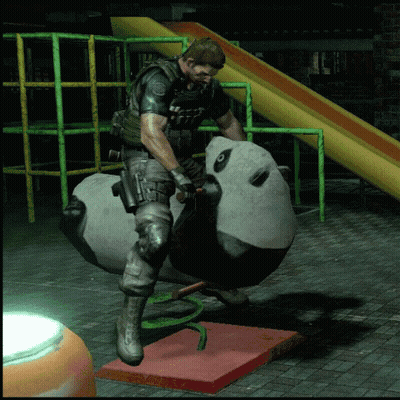 Man In Military Uniform Riding Rocking Panda GIF