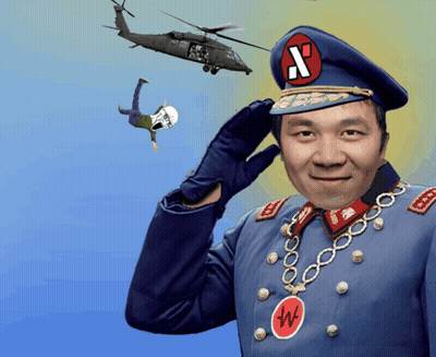 Man In Military Uniform Saluting As Helicopter Flies Overhead GIF