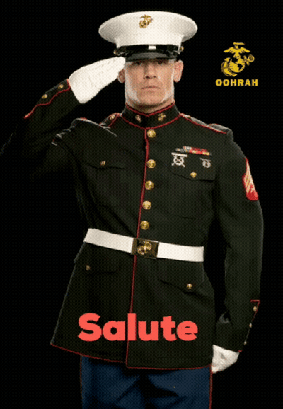 Man In Military Uniform Saluting Oohrah Logo GIF