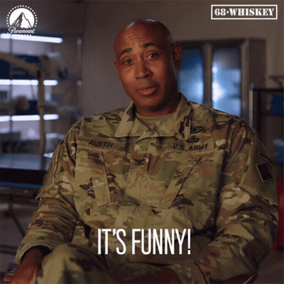 Man In Military Uniform Says It's Funny In Paramount Ad GIF