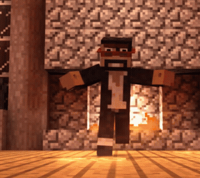Man In Minecraft Standing By Fireplace GIF
