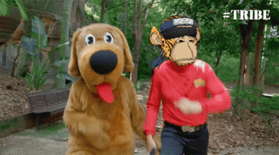 Man In Monkey Costume And Dog Costume Dancing GIF