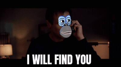 Man In Monkey Mask Talking On Phone Saying I Will Find You GIF