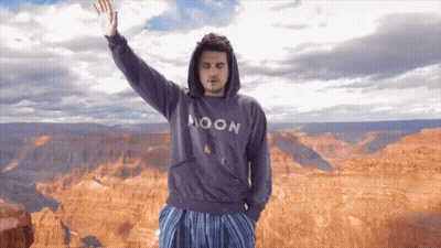 Man In Moon Sweatshirt At Grand Canyon GIF