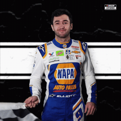 Man In Napa Auto Parts Uniform Holding Checkered Flag GIF