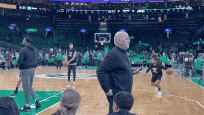 Man In NBA Shirt On Basketball Court GIF