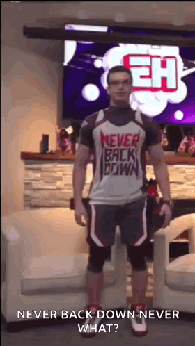 Man In Never Back Down Shirt GIF
