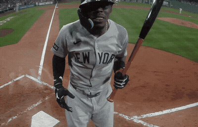 Man In New York Jersey Holding Baseball Bat GIF
