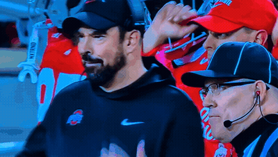 Man In Nike Hat Next To Man In Ohio State Hat GIF