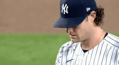 Man In NY Yankees Jersey On Baseball Field GIF