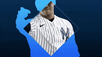 Man In NY Yankees Jersey On Blue Background GIF