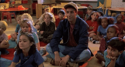 Man In OC Jacket With Children Sitting GIF