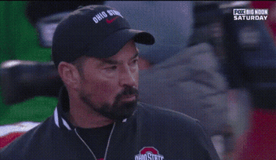 Man In Ohio State Hat In Front Of Football Player GIF