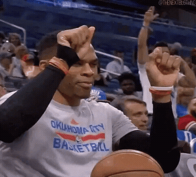Man In Oklahoma City Basketball Shirt Raising Hands GIF