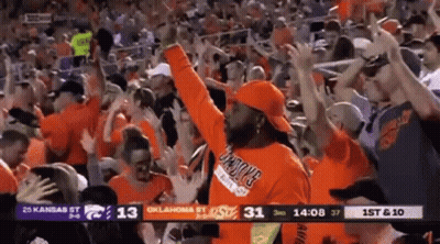 Man In Oklahoma State Shirt In Crowd GIF
