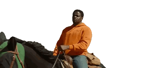 Man In Orange Hoodie Riding Black Horse Sticker
