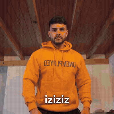 Man In Orange Hoodie With Izisiz GIF