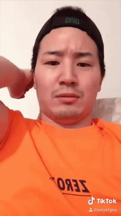 Man In Orange Shirt And Black Hat GIF