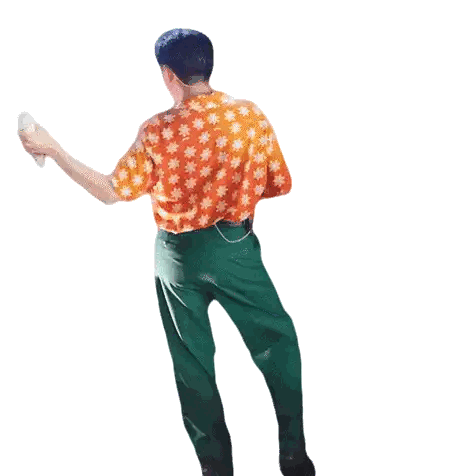 Man In Orange Shirt Holding Remote Sticker