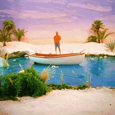 Man In Orange Shirt On Boat In Lake GIF