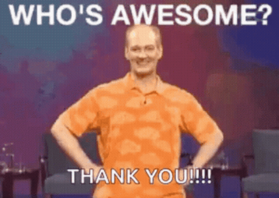 Man In Orange Shirt Saying Who's Awesome Thank You GIF