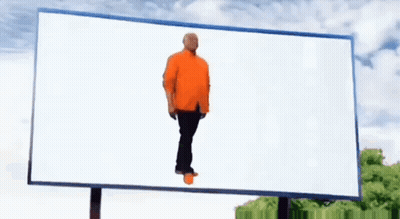 Man In Orange Shirt Standing By White Billboard GIF