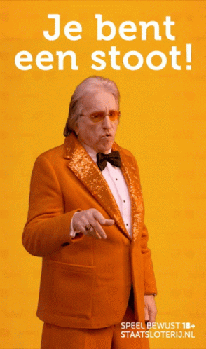 Man In Orange Suit And Bow Tie Saying Je Bent Een Stoot GIF