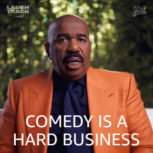 Man In Orange Suit Comedy Is A Hard Business GIF
