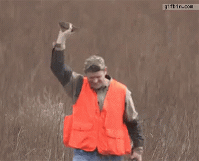 Man In Orange Vest Holding Rifle In Field GIF