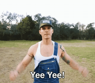 Man in Overalls and Hat Saying Yee Yee