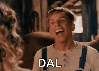 Man In Overalls Laughing Talking To Woman GIF