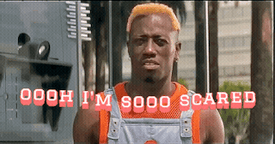 Man In Overalls Says Oooh I'm So Scared GIF