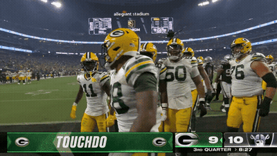 Man In Packers Jersey Arms Outstretched Saying Packers Win GIF