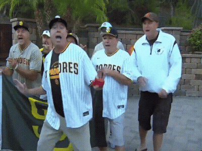 Man In Padres Jersey In Crowd GIF
