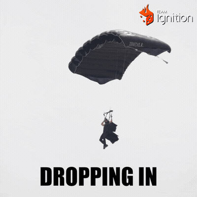 Man In Parachute With Word Dropping GIF