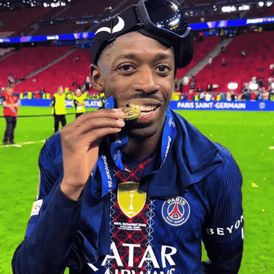 Man In Paris Saint-Germain Jersey Holding Medal GIF